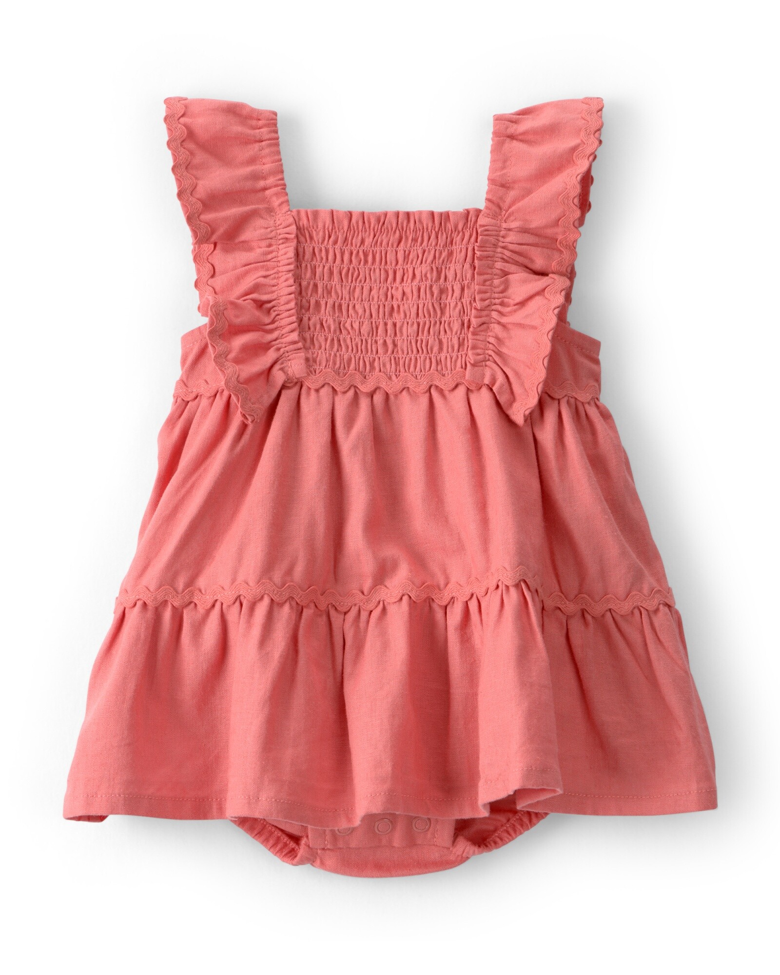 Vestido de lino, escalonado, con volados, color coral Sin color