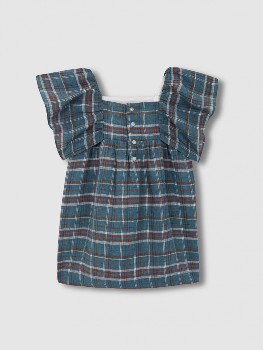 Vestido De Cuadros Con Volantes Azul