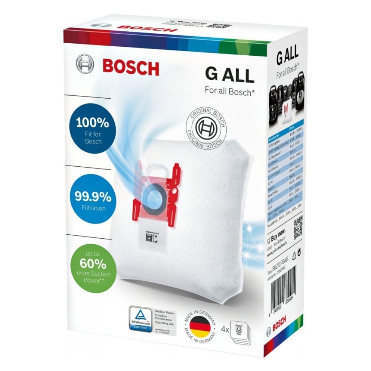 Pack De 4 Bolsas Para Aspiradora Bosch Bbz41fgall - BOLSA DE ASPIRACION BOSCH BBZ41FGALL 