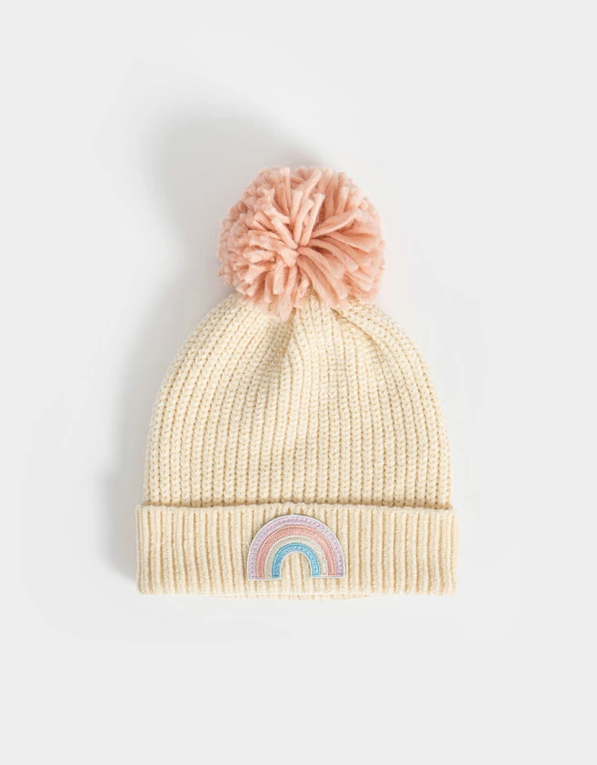 Gorros Infantiles Arcoíris Gorro Tejido Con Pompón - Blanco Crudo