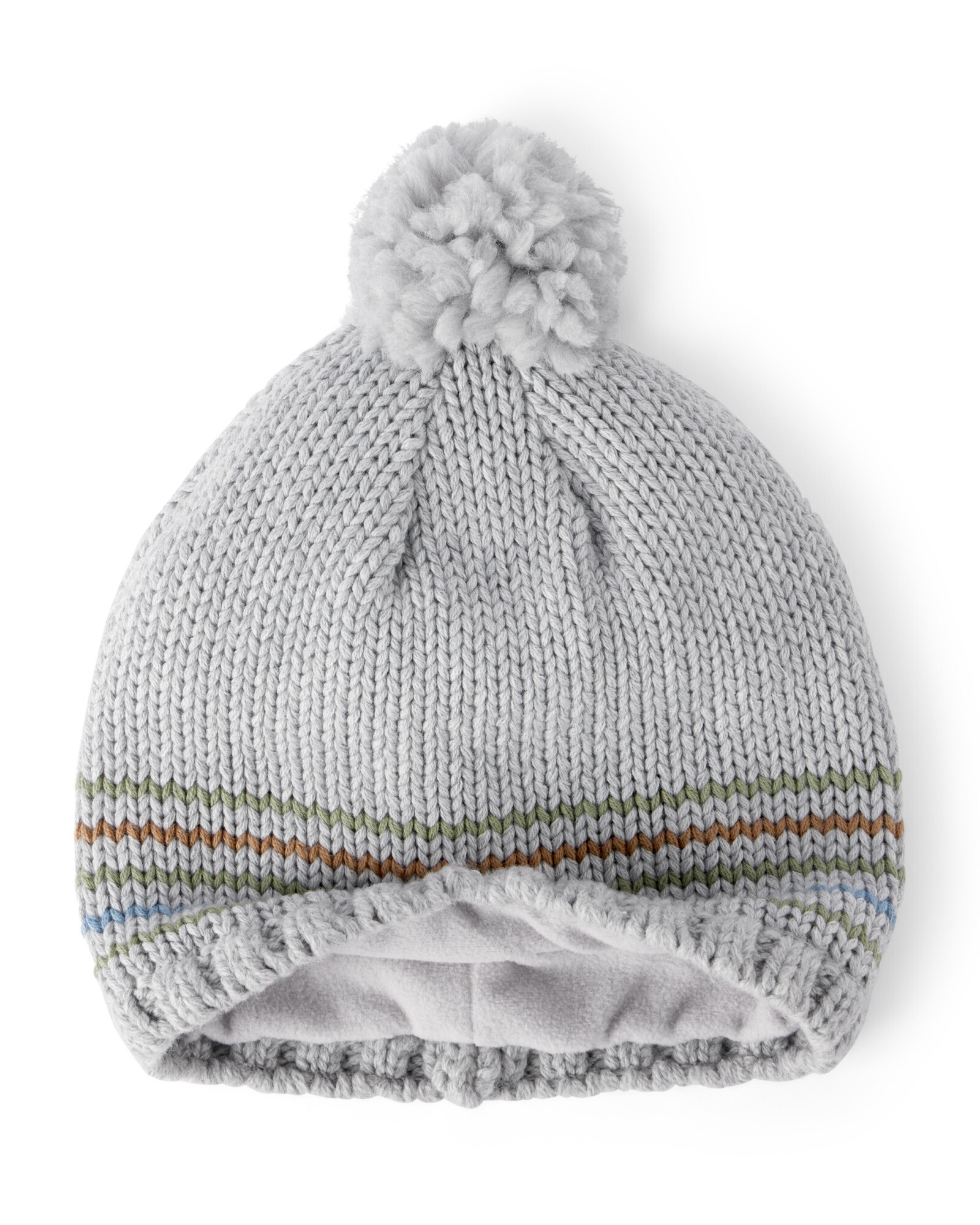 Gorro tejido gris, con pompón Sin color