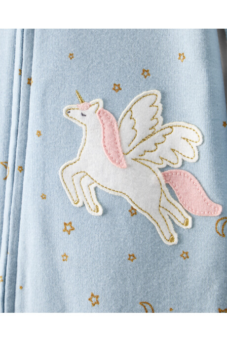 Pijama una pieza de algodón, con pie, estampa unicornio Sin color
