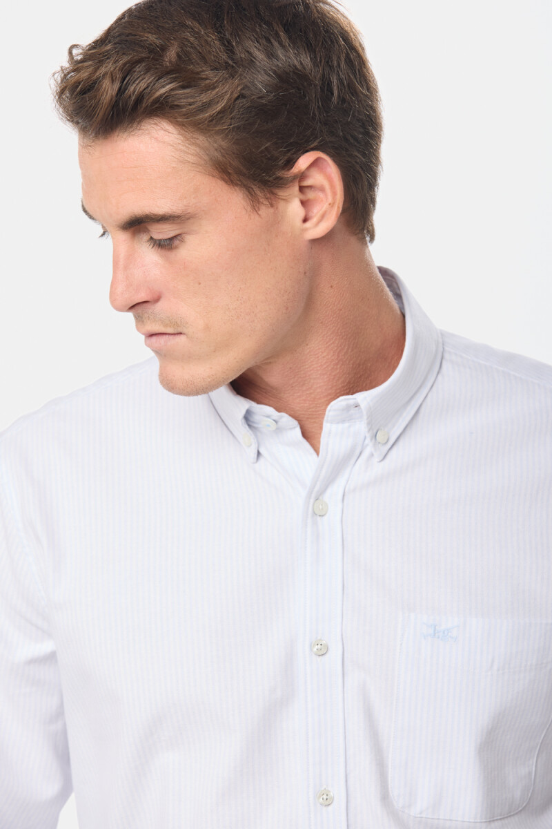CAMISA OXFORD A RAYAS - Celeste 