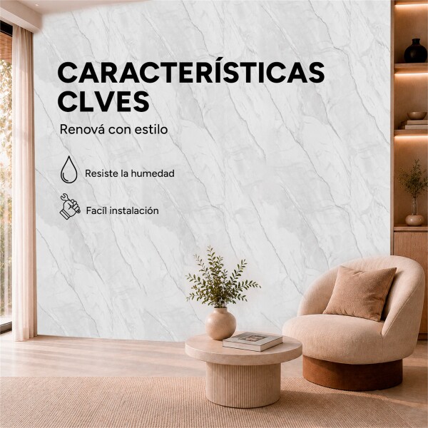 Pack x5 Placa PVC Símil Mármol 2,44x1,22m 3mm Resistente Gris Veteado 2