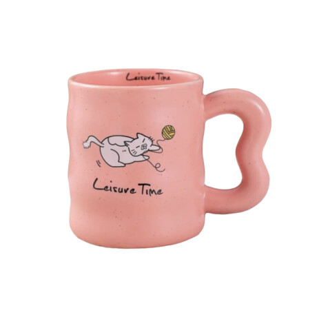 Taza De Cerámica Ondeada Gatito Rosado