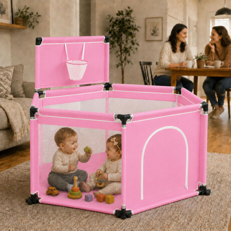 Corral Bebé Plegable Con Aro Basket Pelotero Seguro Rosa