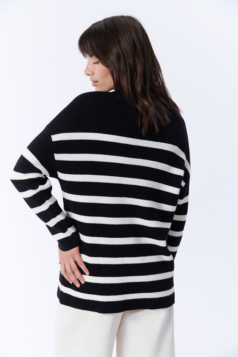 Polera punto rayas Crudo Y Negro