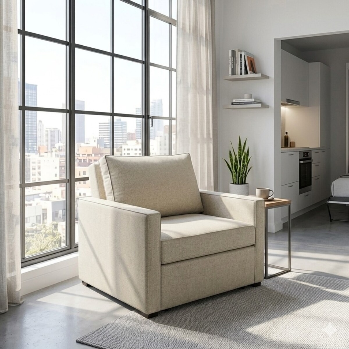 Sofá Cama de una plaza - Beige Claro 