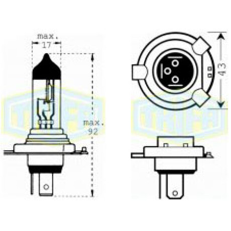LAMPARA - HALOGENA 12V 100-80W H4 P43 TRIFA LAMPARA - HALOGENA 12V 100-80W H4 P43 TRIFA