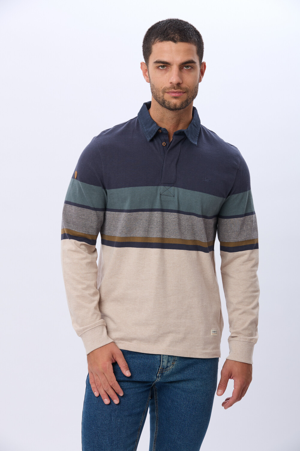 REMERA POLO RAYADA DE ALGODÓN Beige