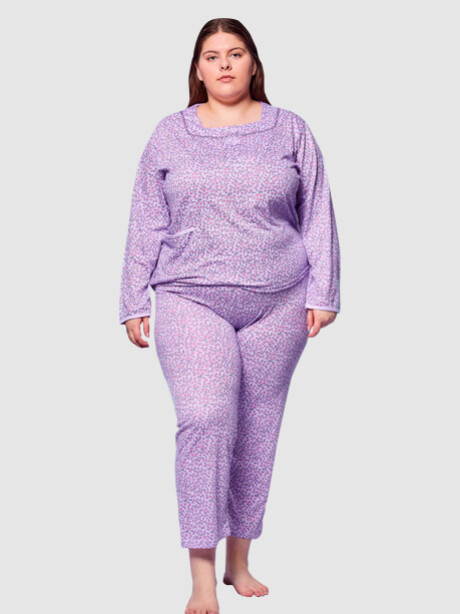 Pijama manga larga algodón India Lila