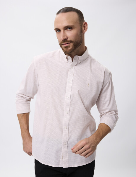 Camisa m/l microcuadros beige