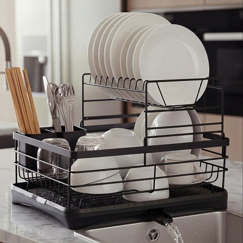 Escurridor Seca Platos Vajilla 2 Niveles Con Bandeja Drenaje Agua Cocina Imback Color Negro Escurridor Seca Platos Vajilla 2 Niveles Con Bandeja Drenaje Agua Cocina Imback Color Negro