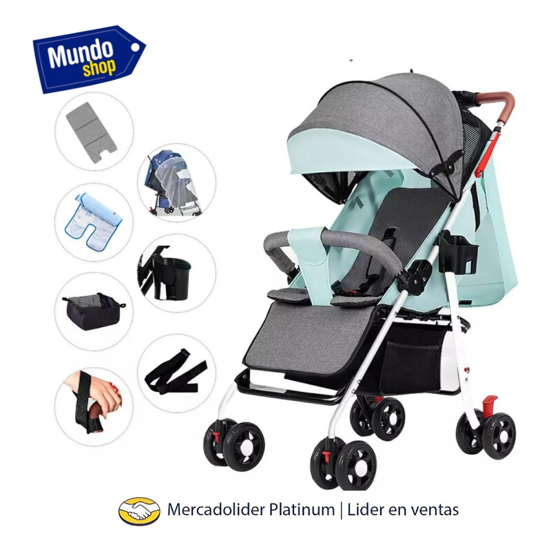 Coche De Paseo Para Bebe 4 Ruedas Chasis Blanco Verde