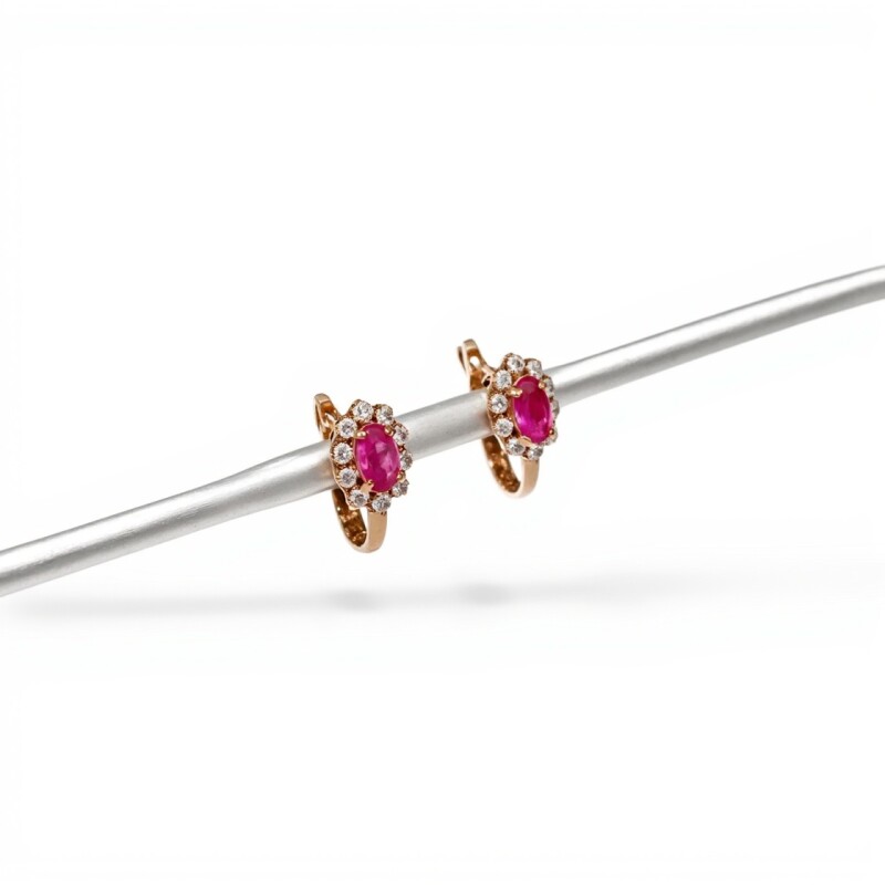 Caravanas Rubí Aro Óvalos de oro- Oro bajo - Rubí y zirconias- CA8127 conpiedra