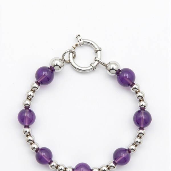 Pulsera bolitas - Plata 925 - Ágata violeta - PU3921 conpiedra