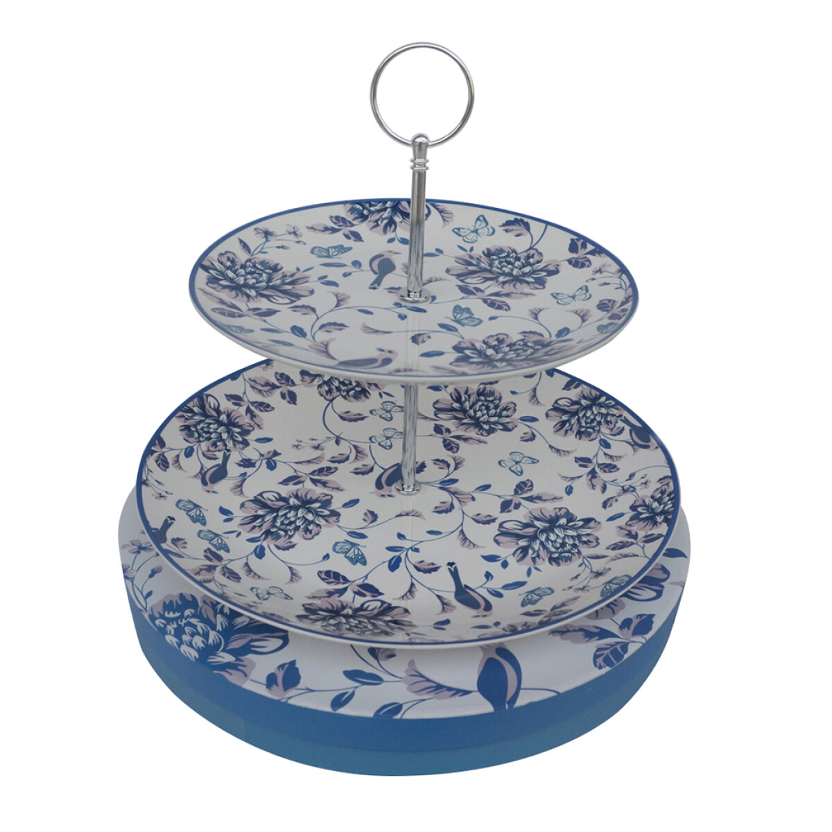 PLATO REDONDO 2 NIV D26.7 Y 20CM FLOWER BIRD BLUE 