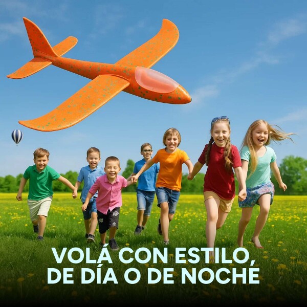 Avion Planeador Cometa Espuma Con Luces Led 48 Cm Lanzable Color Naranja