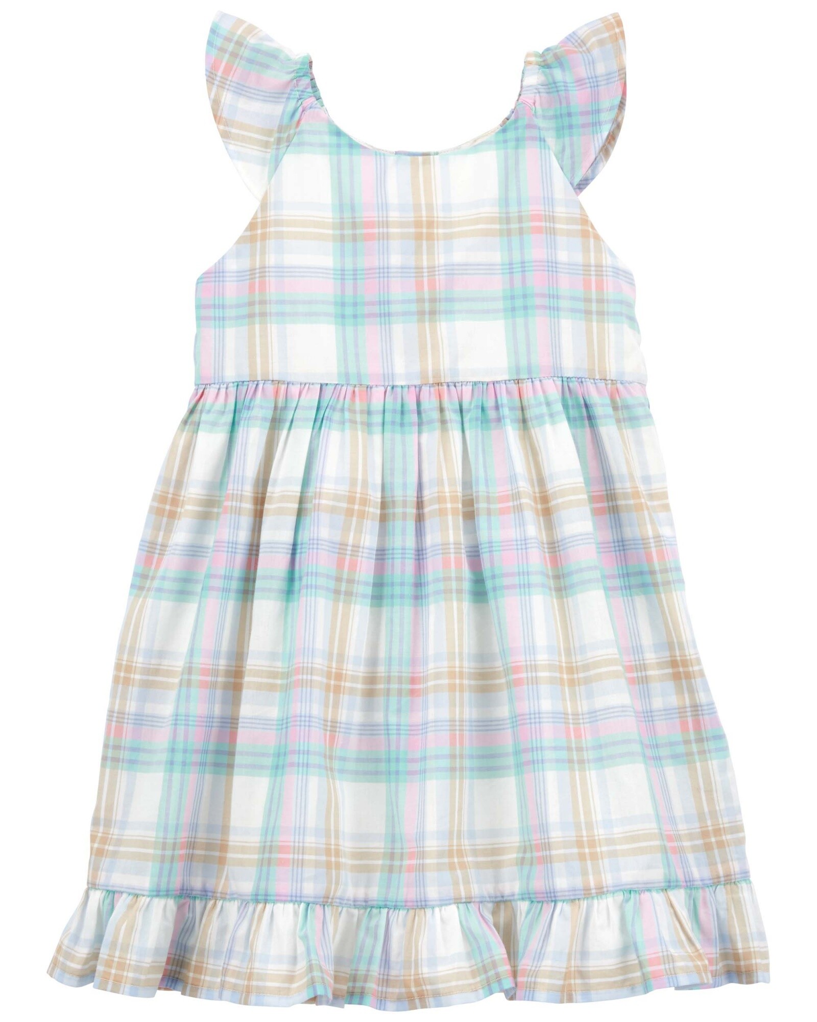 Vestido de algodón, con volados, diseño a cuadros. Talles 2-5T Sin color