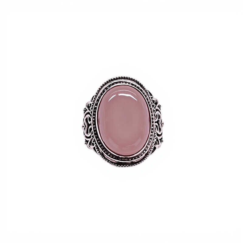 Anillo Oval labrado-Plata 925-Piedra cuarzo rosa-AN4548 conpiedra