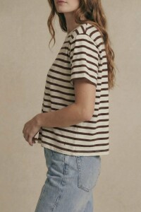 Remera Rayada Algodon Lavado Marron