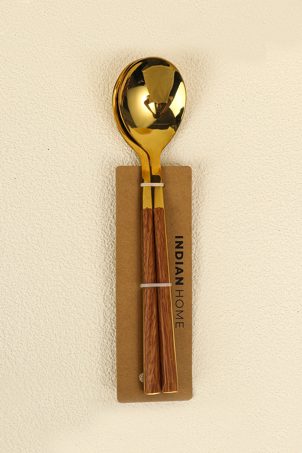 Cuchara Mango Efecto Madera, Set 2pcs Dorado