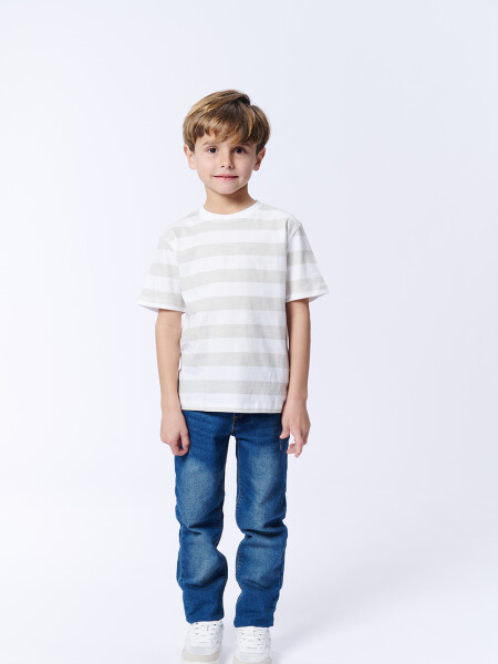 Remera Manga Corta Estampa Rayas Blanco Y Beige