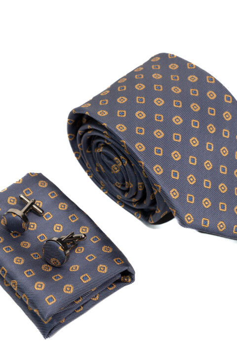 Set Corbata, pañuelo y gemelos GRIS