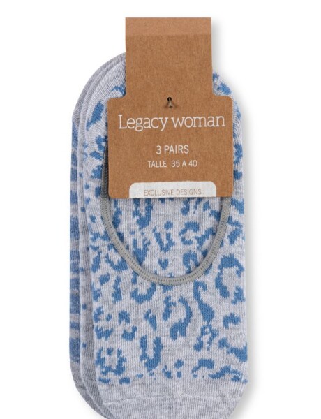 SOQUETE ANIMAL PRINT - PACK X 3 Gris Claro