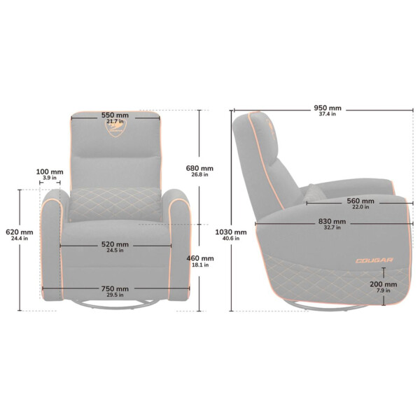 Sillón Sofa Gamer Cougar Fidom Requinable Giratorio NEGRO