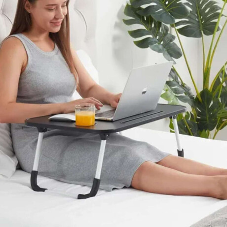 Mesa portátil para laptop con soporte y portavaso Negro