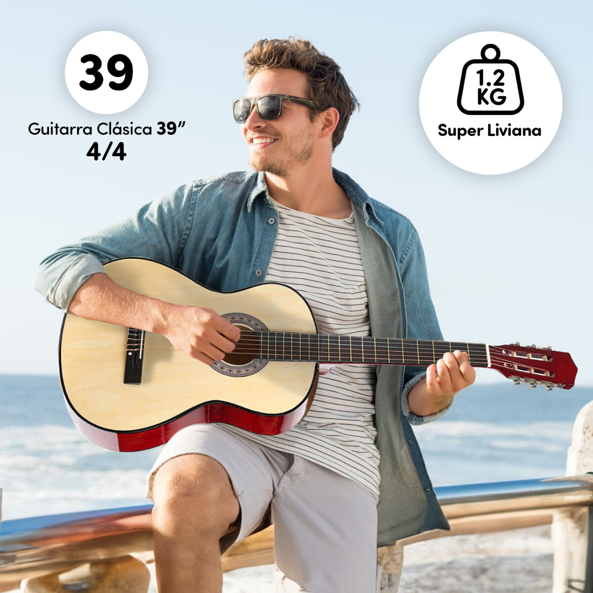 Guitarra Criolla Clasica Tamaño 4/4 39 Para diestros Con Estuche Funda Y Puas Imback Color Natural 