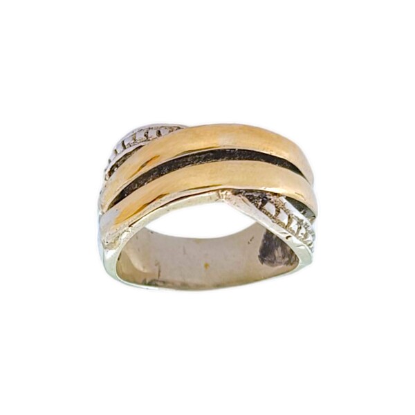 Anillo Cruzado-Plata y Oro-Sin Piedra-AN5202 sinpiedra