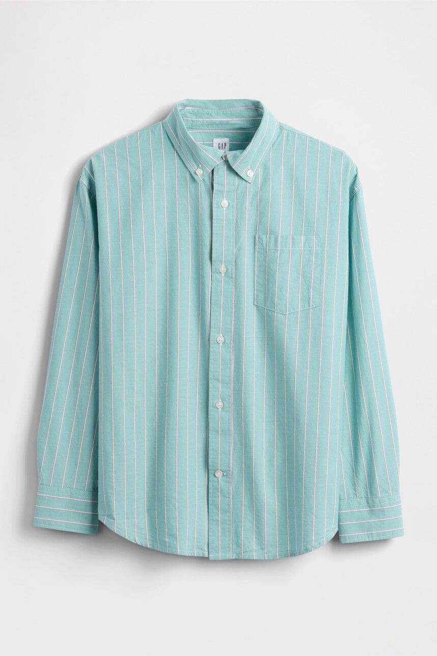 Camisa Poplin Niño Teal Stripe