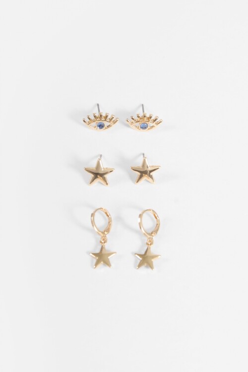 Set de 3 caravanas ojo dorado