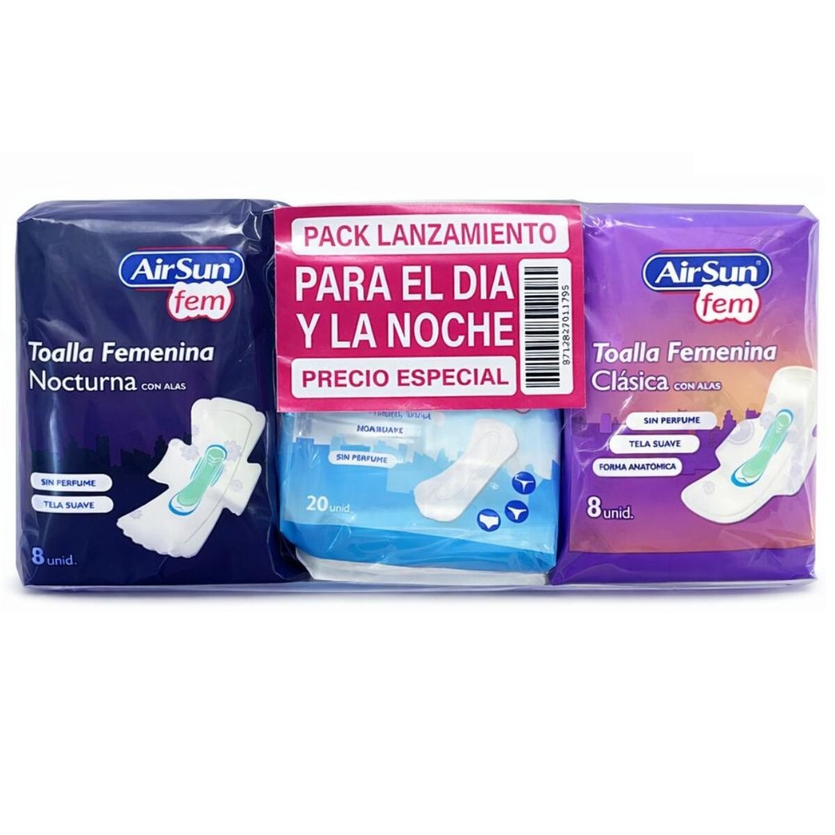 PACK TOALLAS FEMENINAS AIR SUN X 3 UNIDADES P/EL DIA Y LA NOCHE 