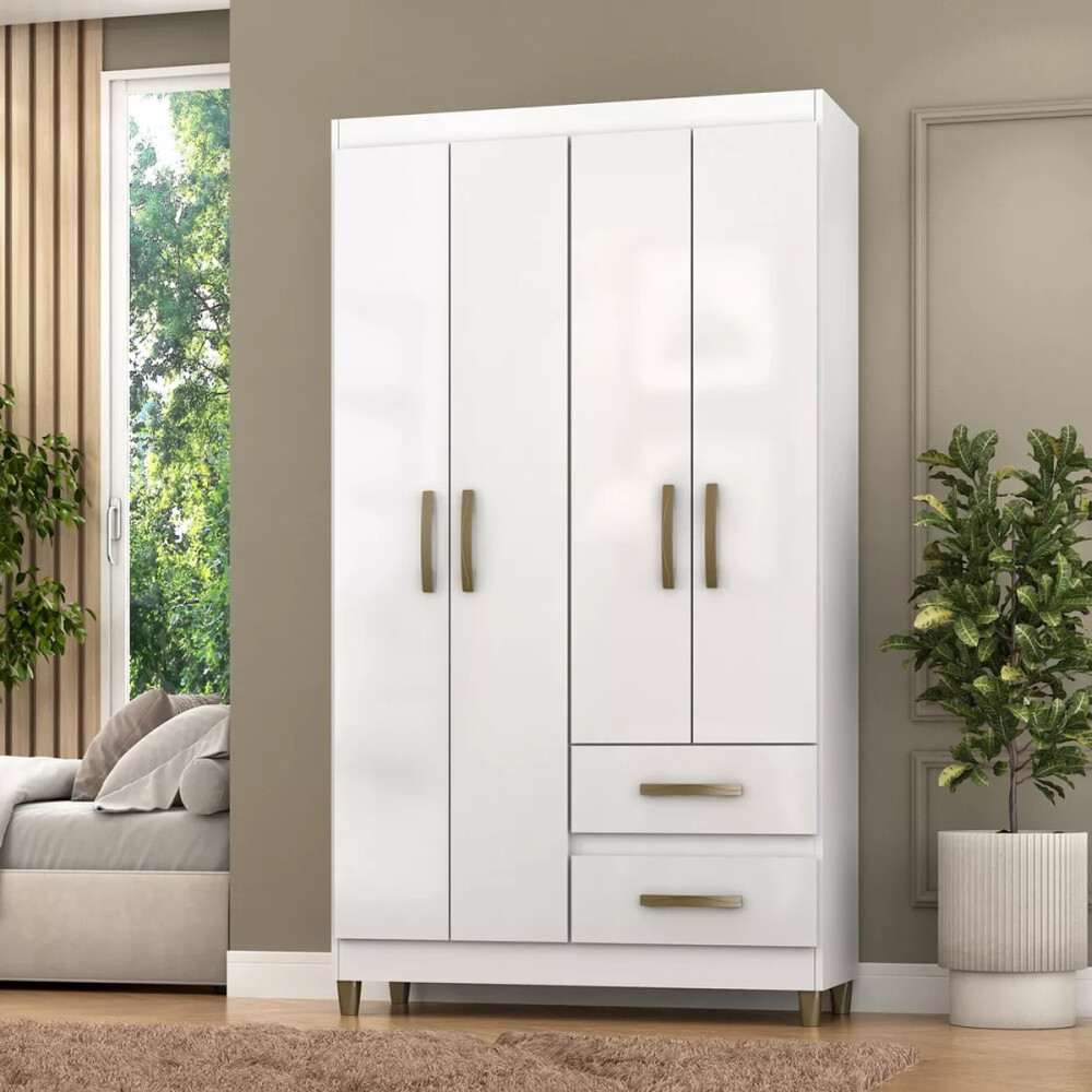 ROPERO 4 PUERTAS 2 CAJONES GUARDARROPA ARMARIO CLOSET PLACARD BLANCO