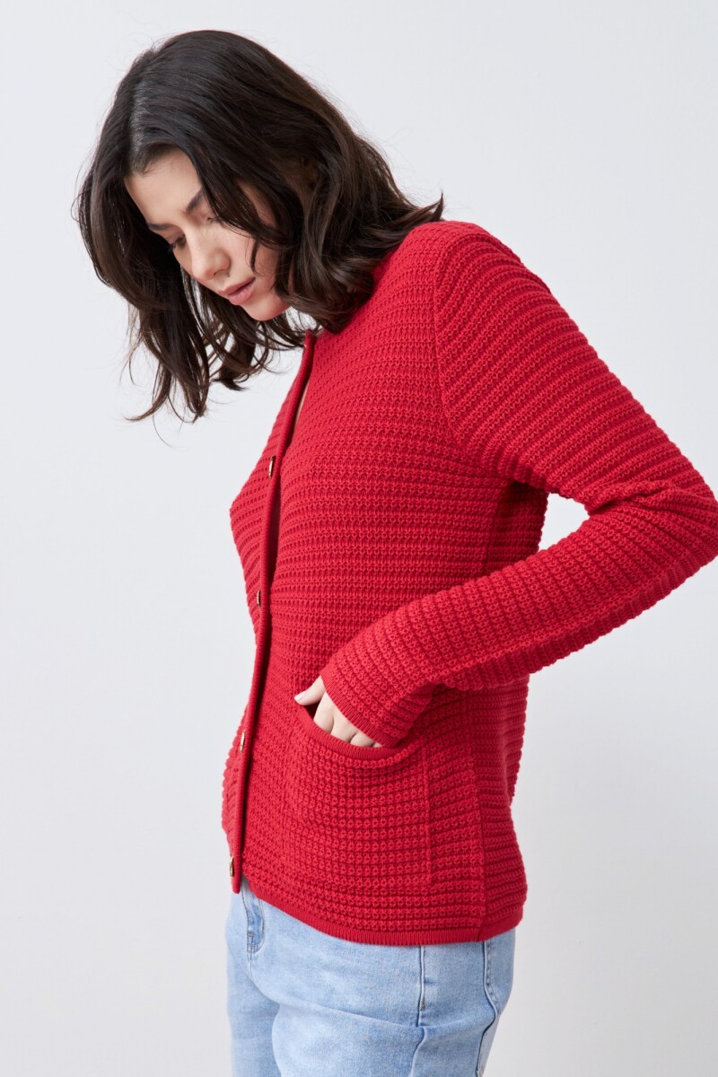 Chaqueta tejida con botones metálicos rojo