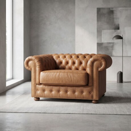 Sofá Chesterfield Novo - Cuero Básico - 1 cuerpo Camel - (Preventa)