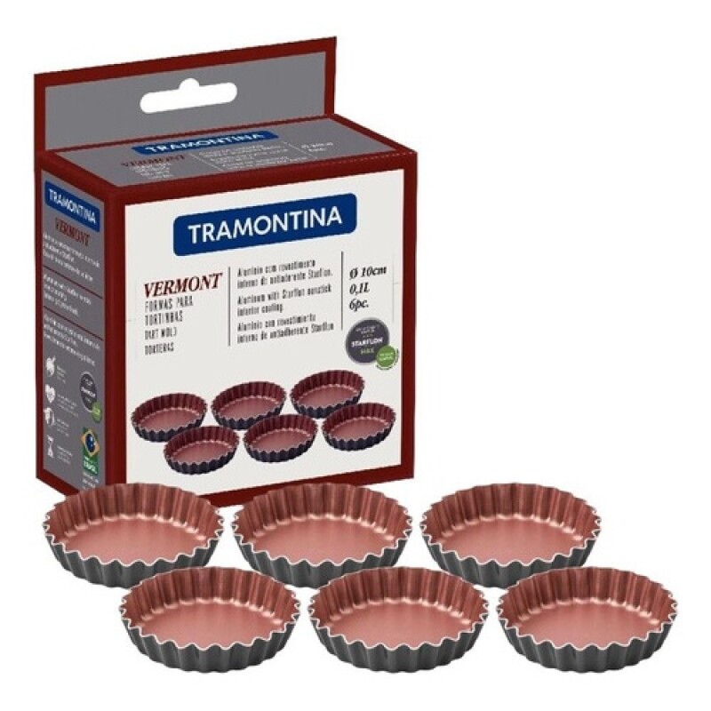 Juego de 6 Moldes de 10cm para Tartaletas Tramontina Vermont en Aluminio con Antiadherente Starflon Max Juego de 6 Moldes de 10cm para Tartaletas Tramontina Vermont en Aluminio con Antiadherente Starflon Max