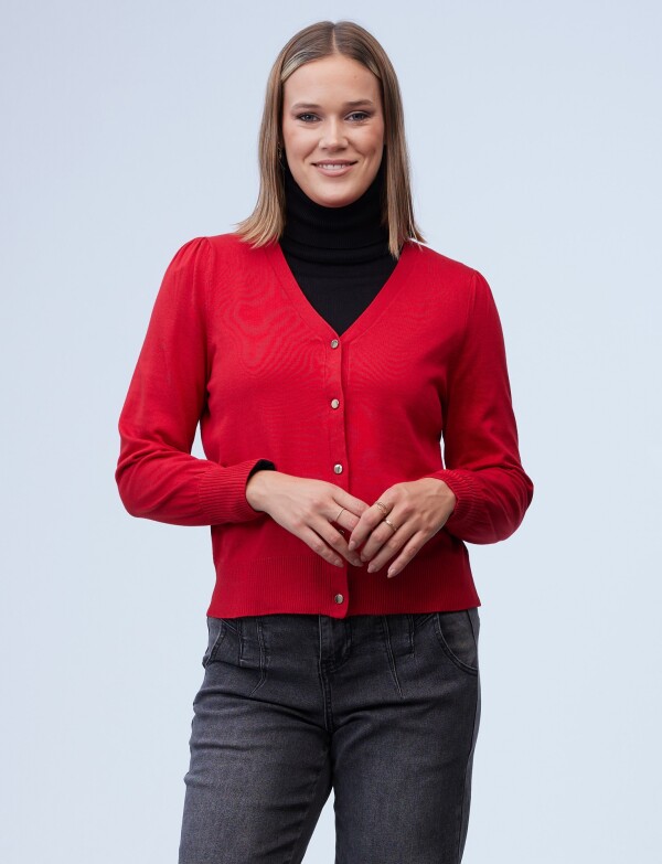 Cardigan Basico Boton Metal ROJO