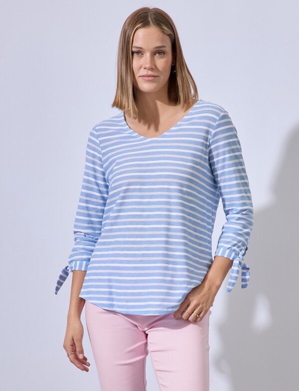 Blusa Algodon Lineas CELESTE/MULTI