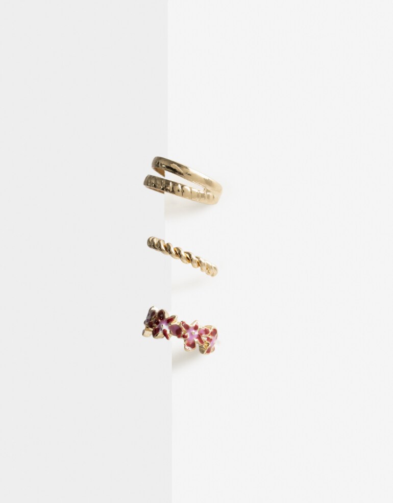 Aros Sets Color Set De Earcuffs Con Flor - Dorado