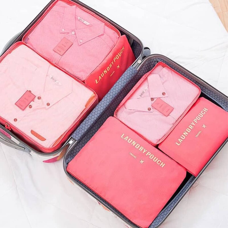 Set 6 bolsas organizadoras equipaje de viaje para valija rojo