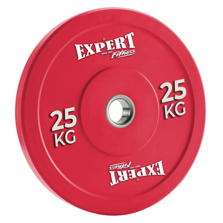 Disco Olímpico 25Kg Expert Revestido En Goma C/ Aro Metal Pesa P/ Barras Rojo