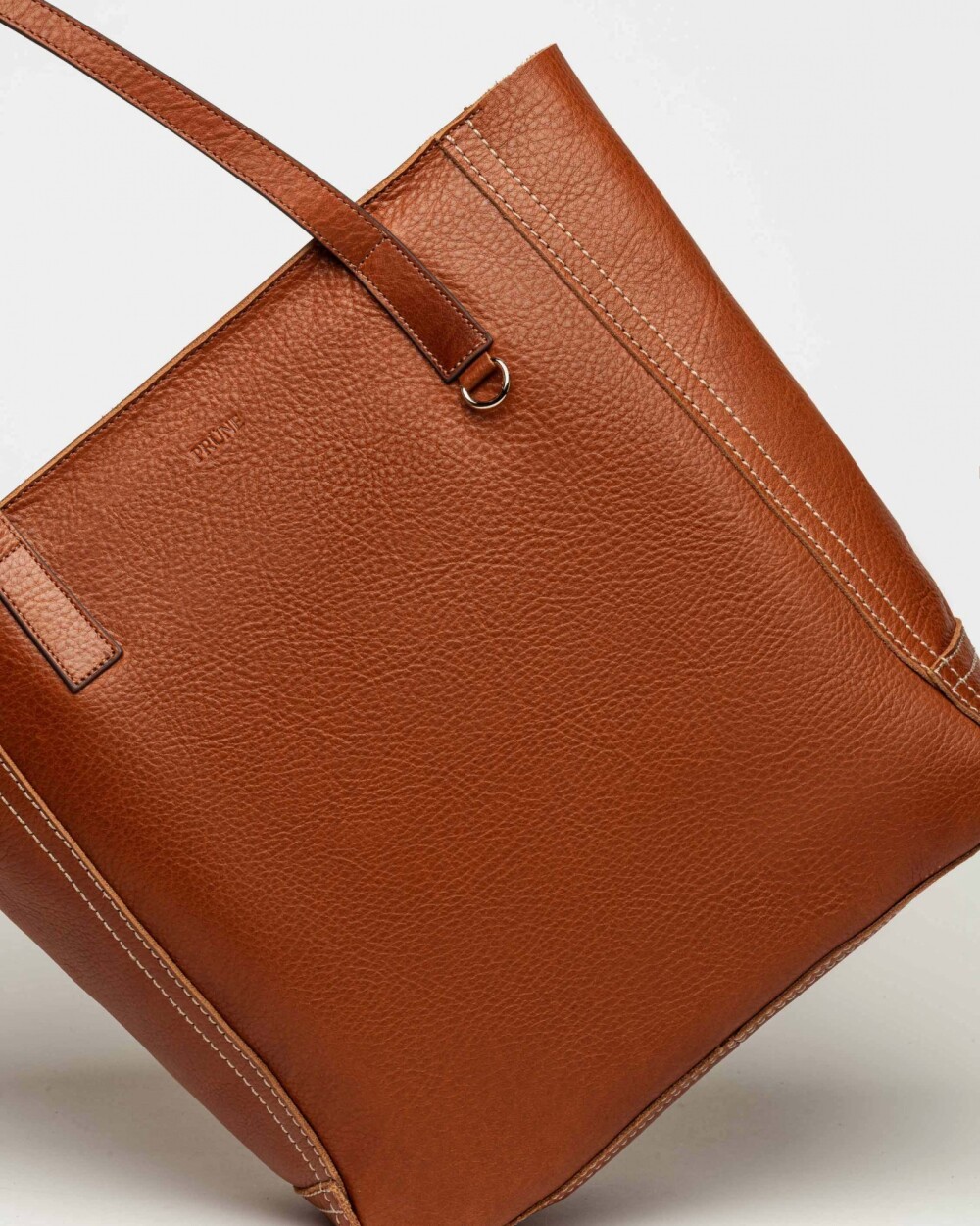 Shopper Vera en cuero vegetal liso Tabaco Niquel