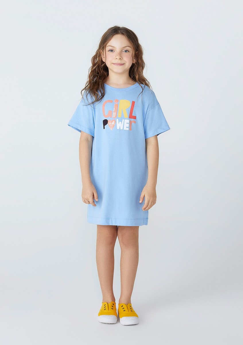 VESTIDO CON ESTAMPA DE ALGODÓN - CELESTE 