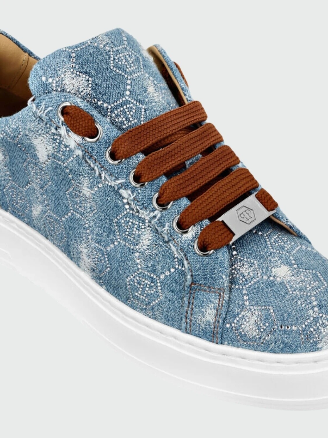 PHILIPP PLEIN - zapatillas denim monograma con strass Celeste