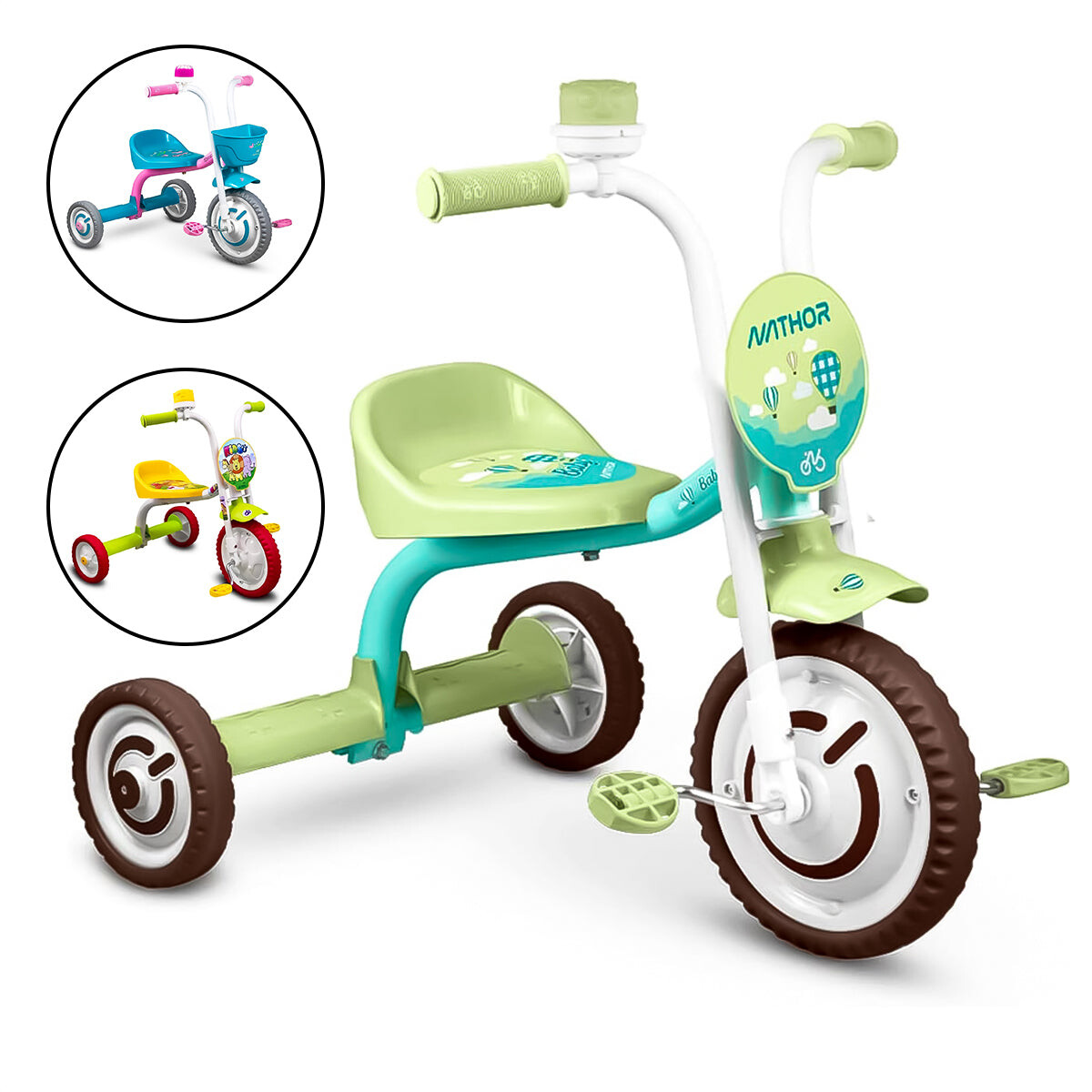Triciclo Infantil En Aluminio A Pedal C/ Bocina Niño - Verde/Marron 