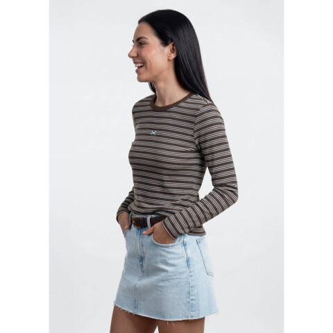 BLUSA ML FEM MARROM, AZUL CLARO E OFF WHITE
